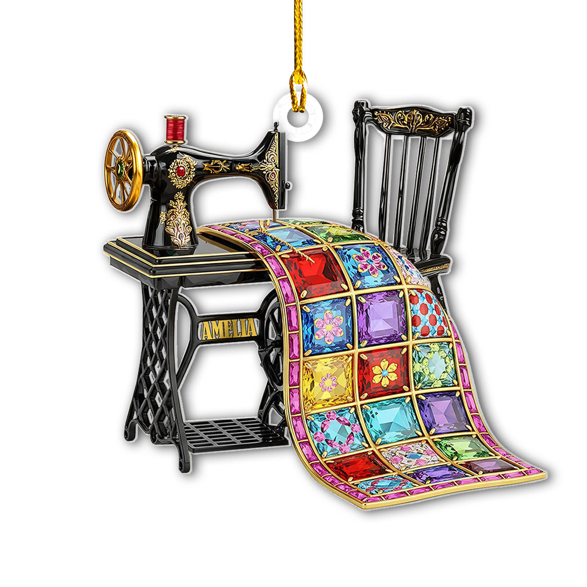 Quilting Lovers 2D Acrylic Ornament Vintage Threads Of Joy Personalized