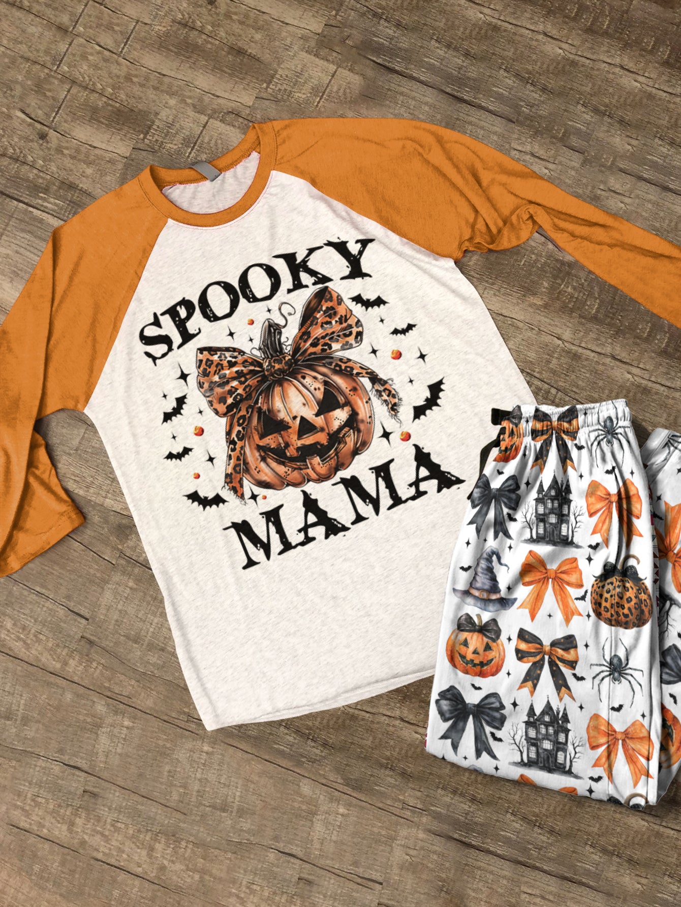 Halloween Raglan Lounge Pajamas Customized Spooky Mama Grandma