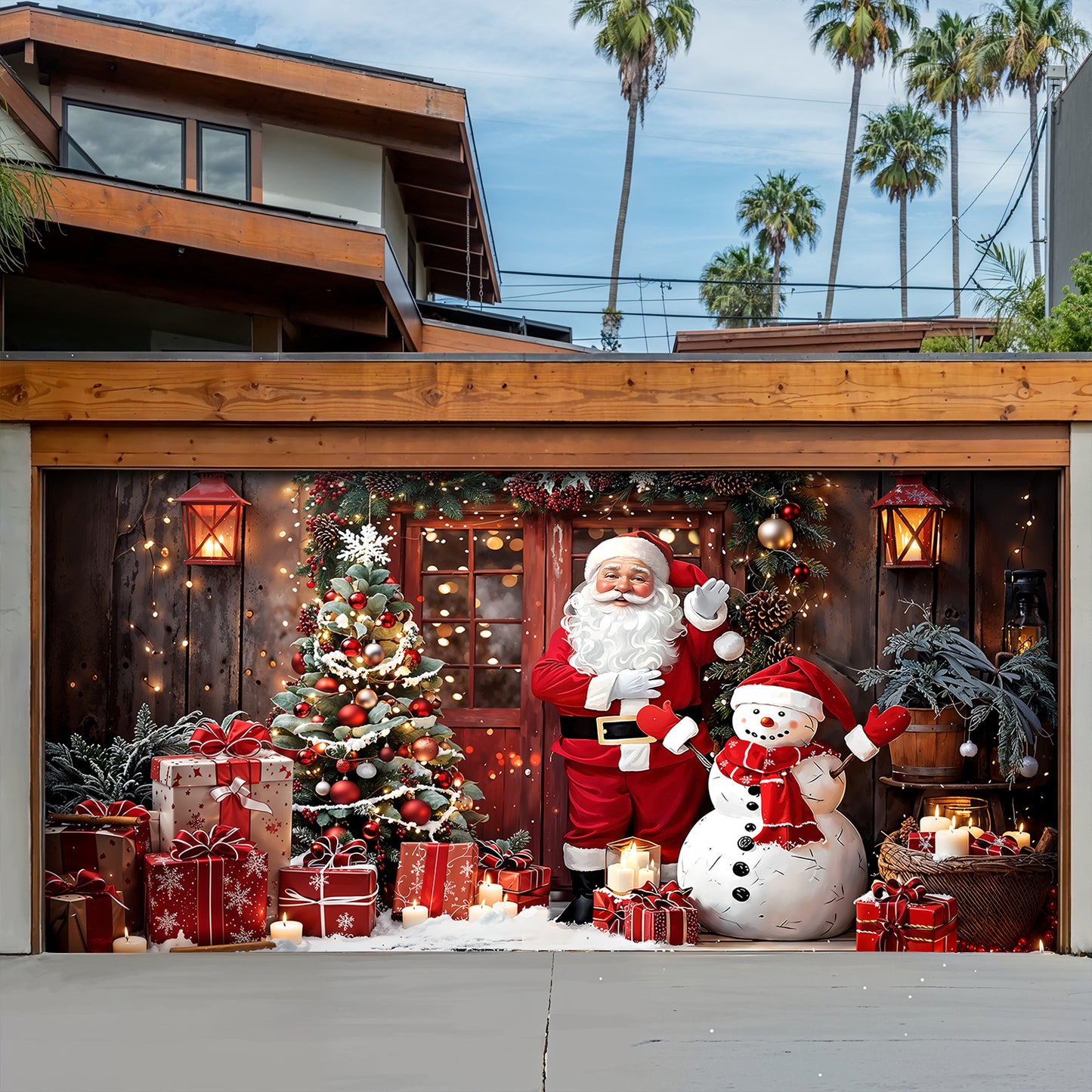 Christmas Garage Door Banner Decoration - Santa’s Warm Welcome Christmas at the Door
