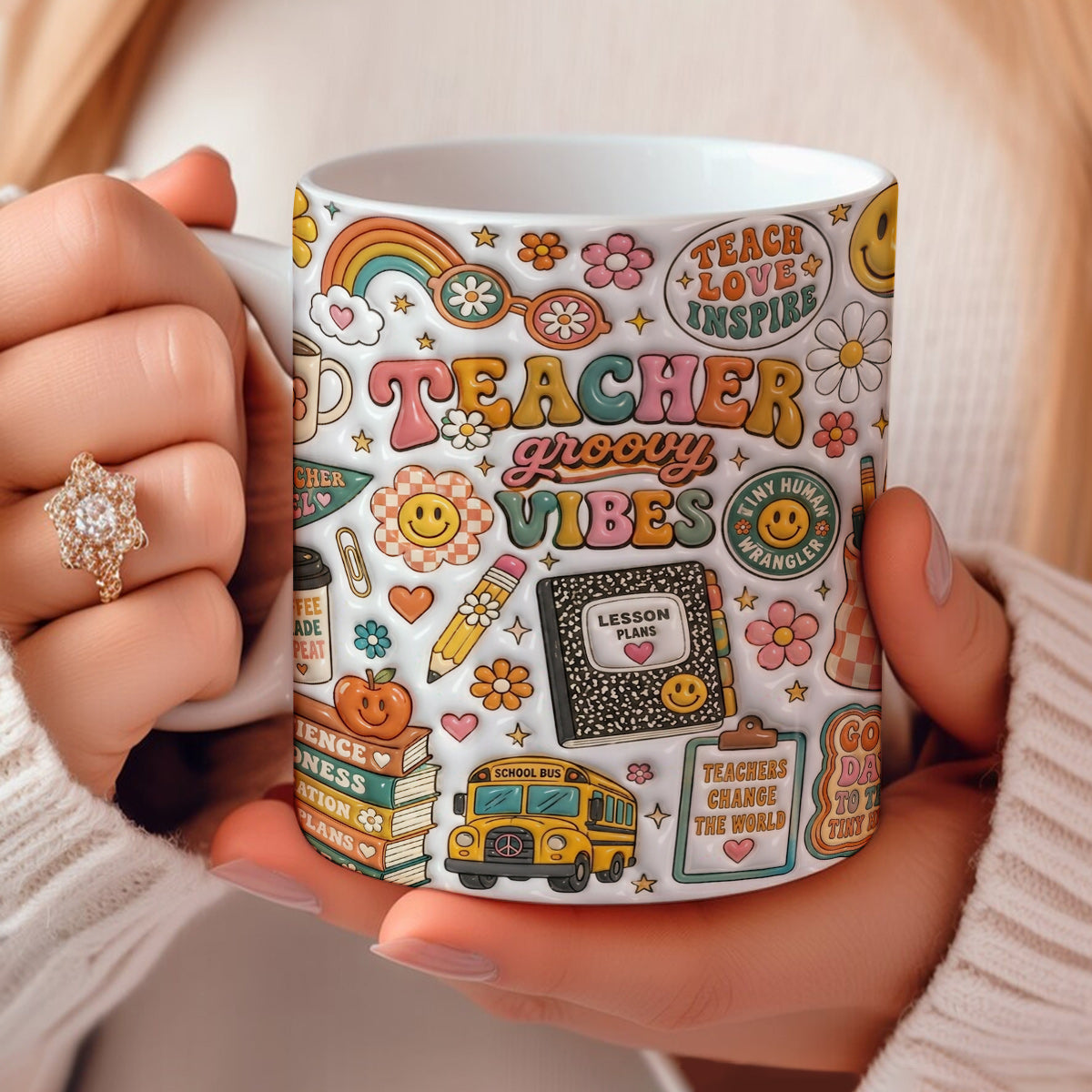 Teacher Ceramic Mug Teacher Groovy Vibes