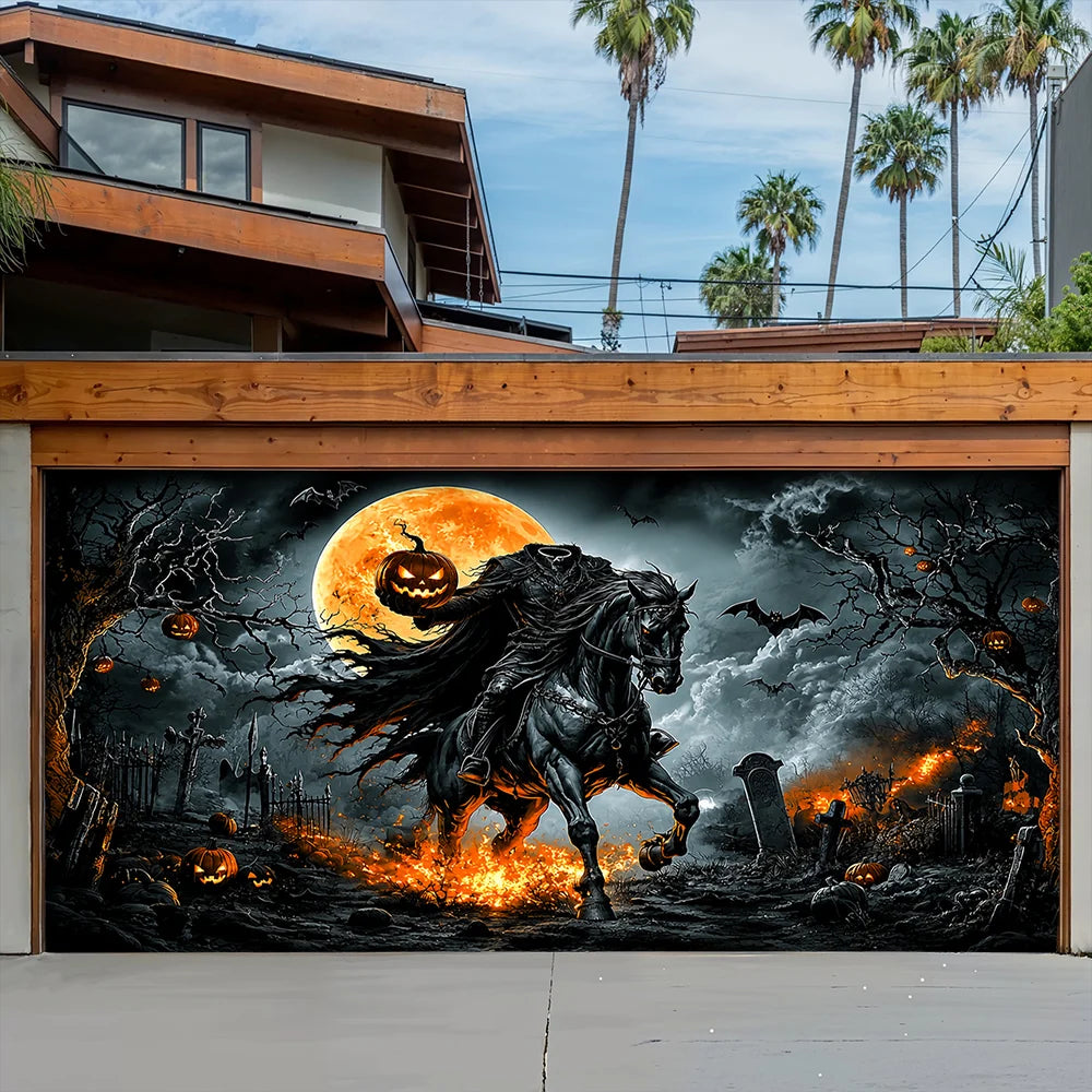 Halloween Garage Door Banner Decoration Legend Of The Headless Rider