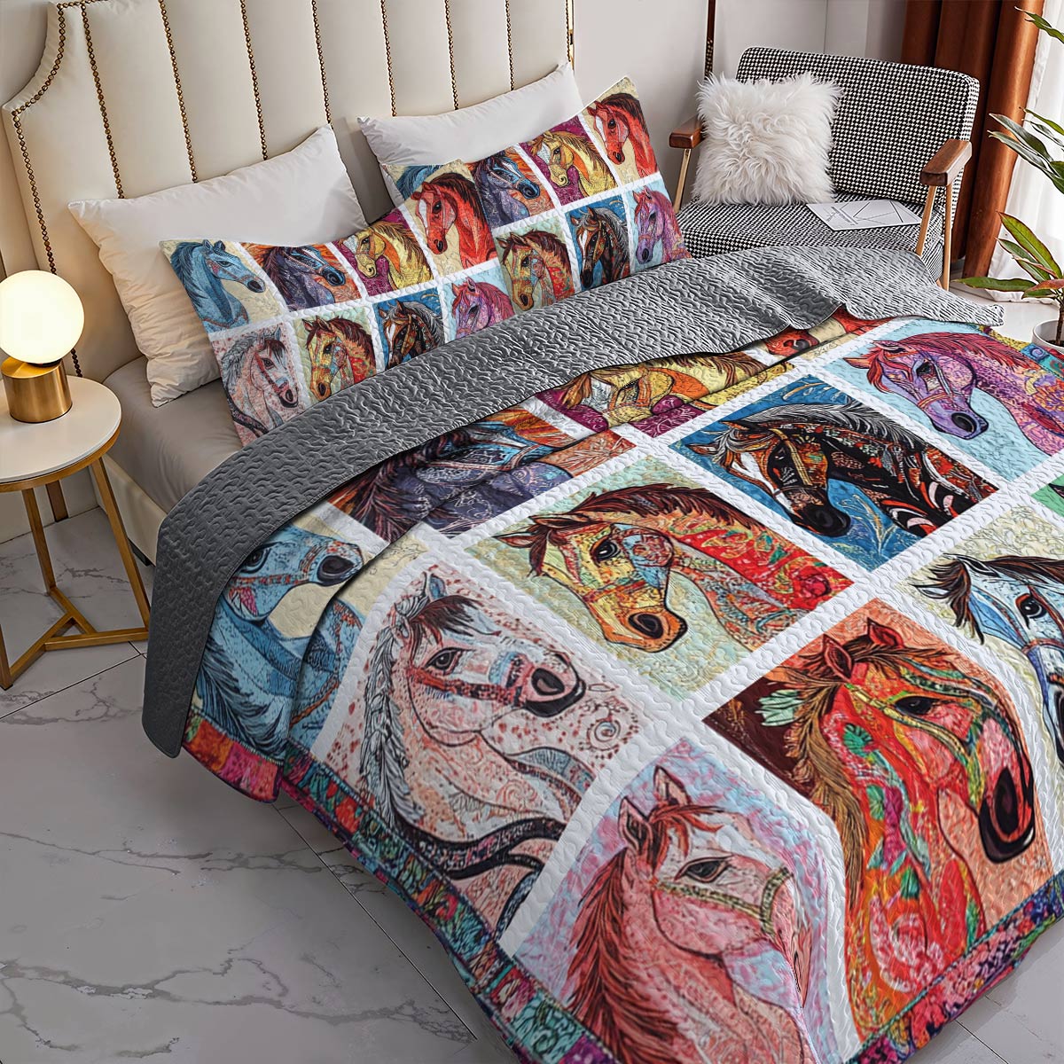 Horse All Season Quilt 3-Piece Set Colorful Horses