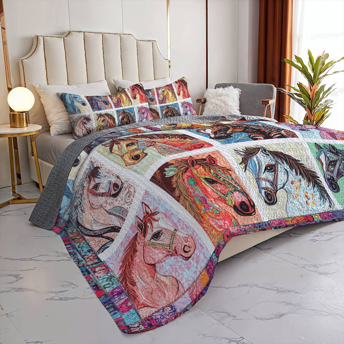 Horse All Season Quilt 3-Piece Set Colorful Horses