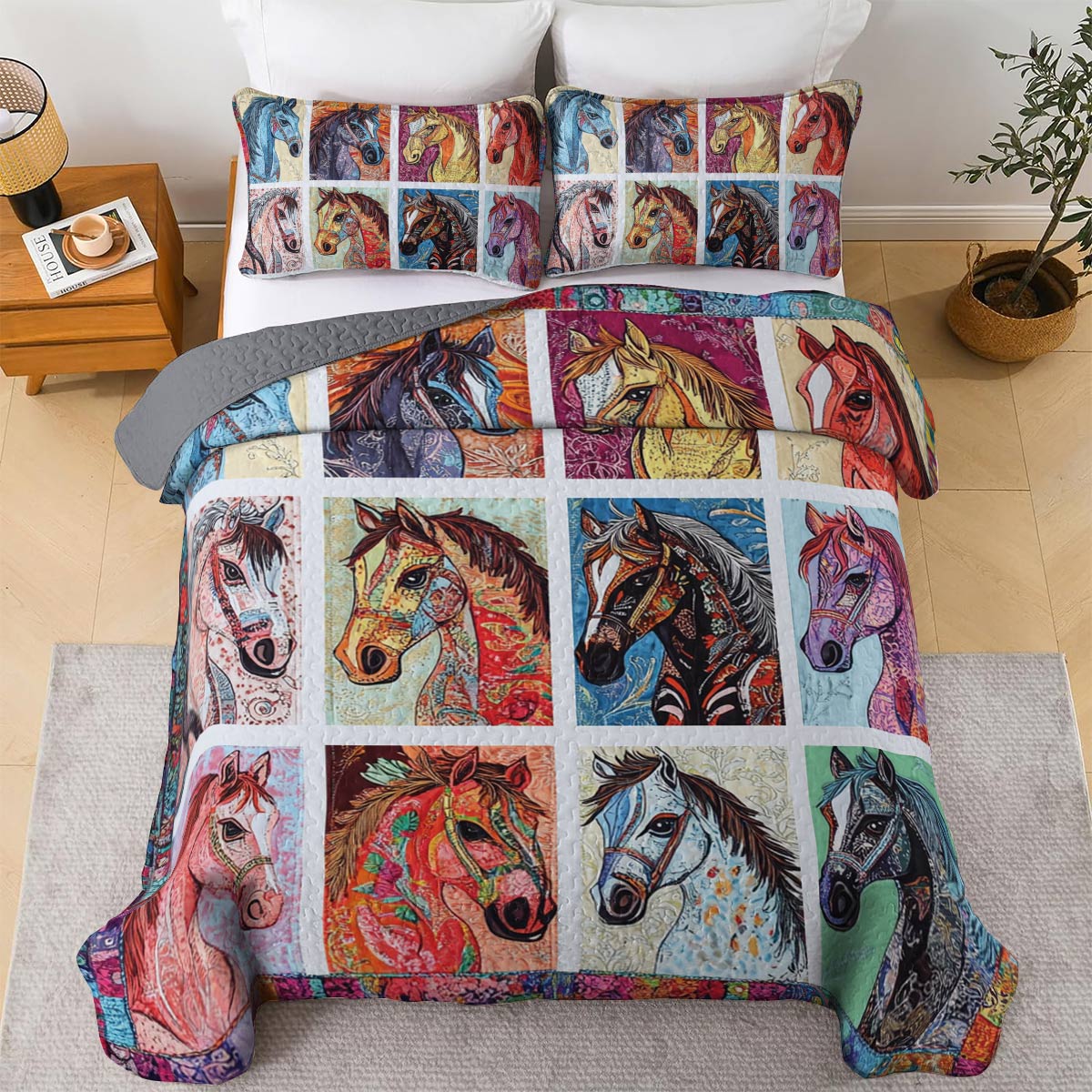 Horse All Season Quilt 3-Piece Set Colorful Horses