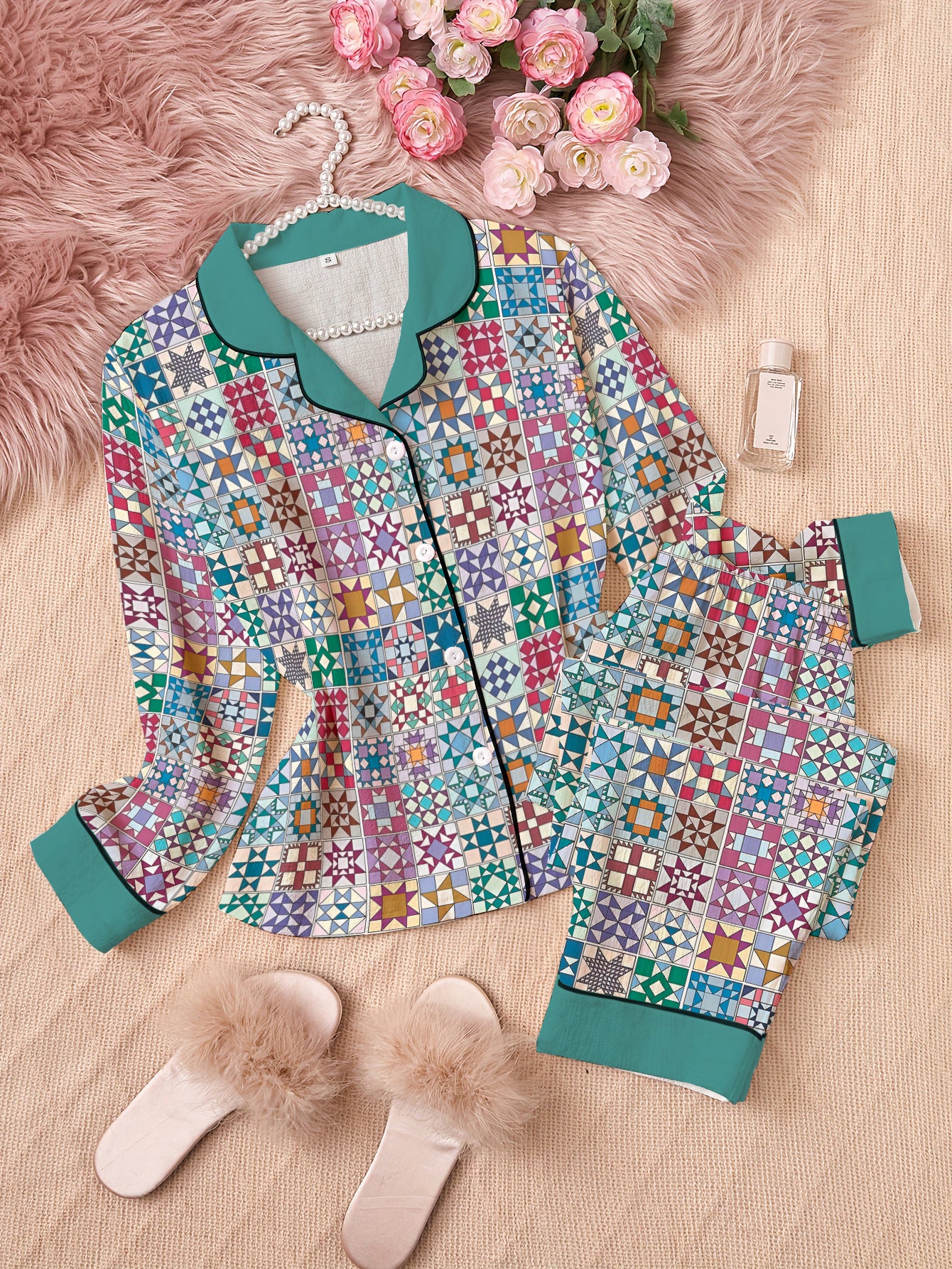 Quilting Lover Classic Pajama Set Traditional Quilt Blocks