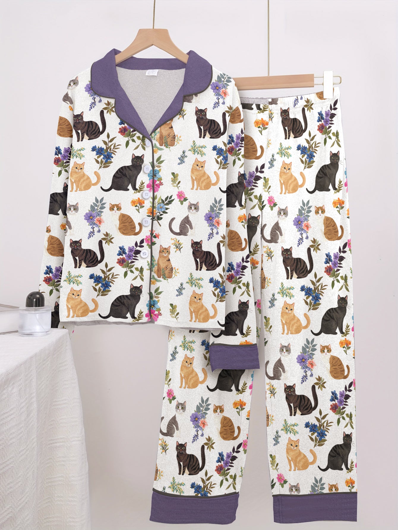 Cat Classic Pajama Set Garden Whiskers Purple