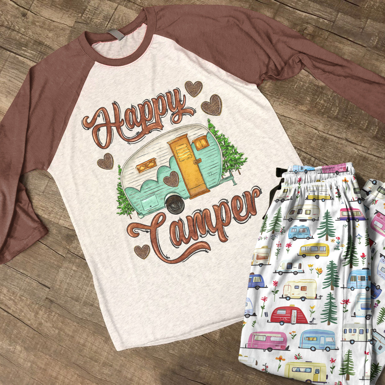 Camping Raglan Lounge Pajamas Happy Camper