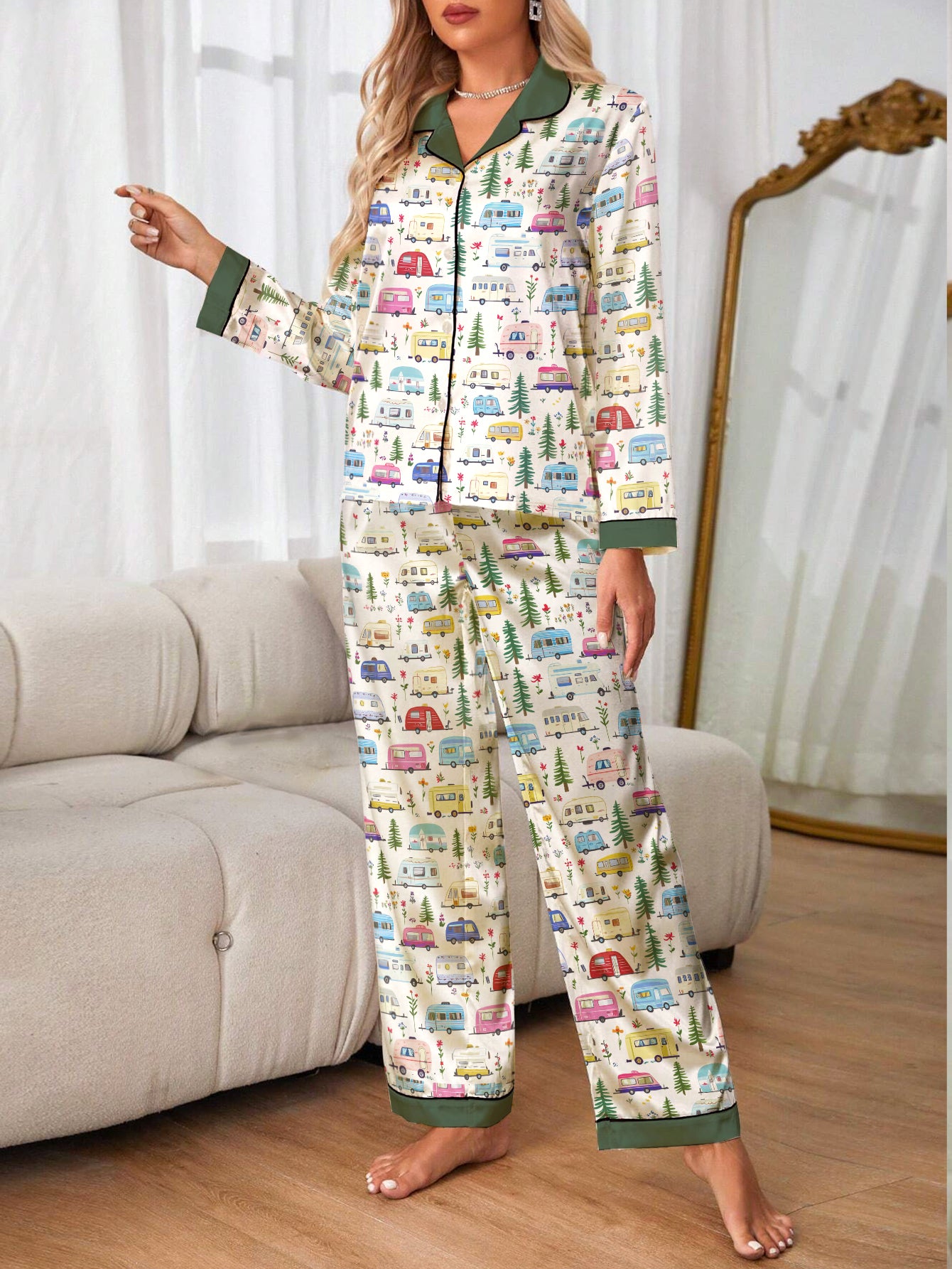 Camping Lover Classic Pajama Set Camping Forest Pattern