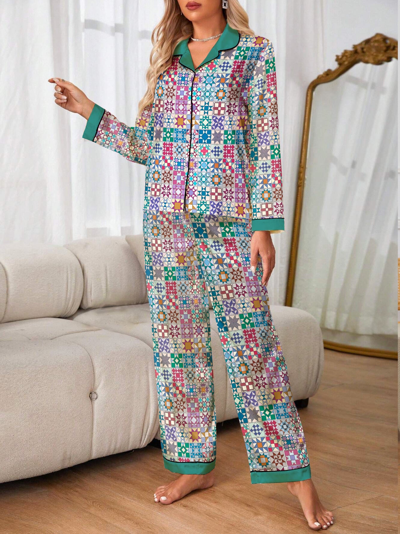 Quilting Lover Classic Pajama Set Traditional Quilt Blocks