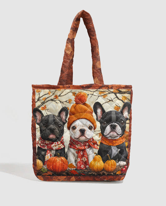 French Bulldog Quilted Tote Bag Frenchie Fall Vibes