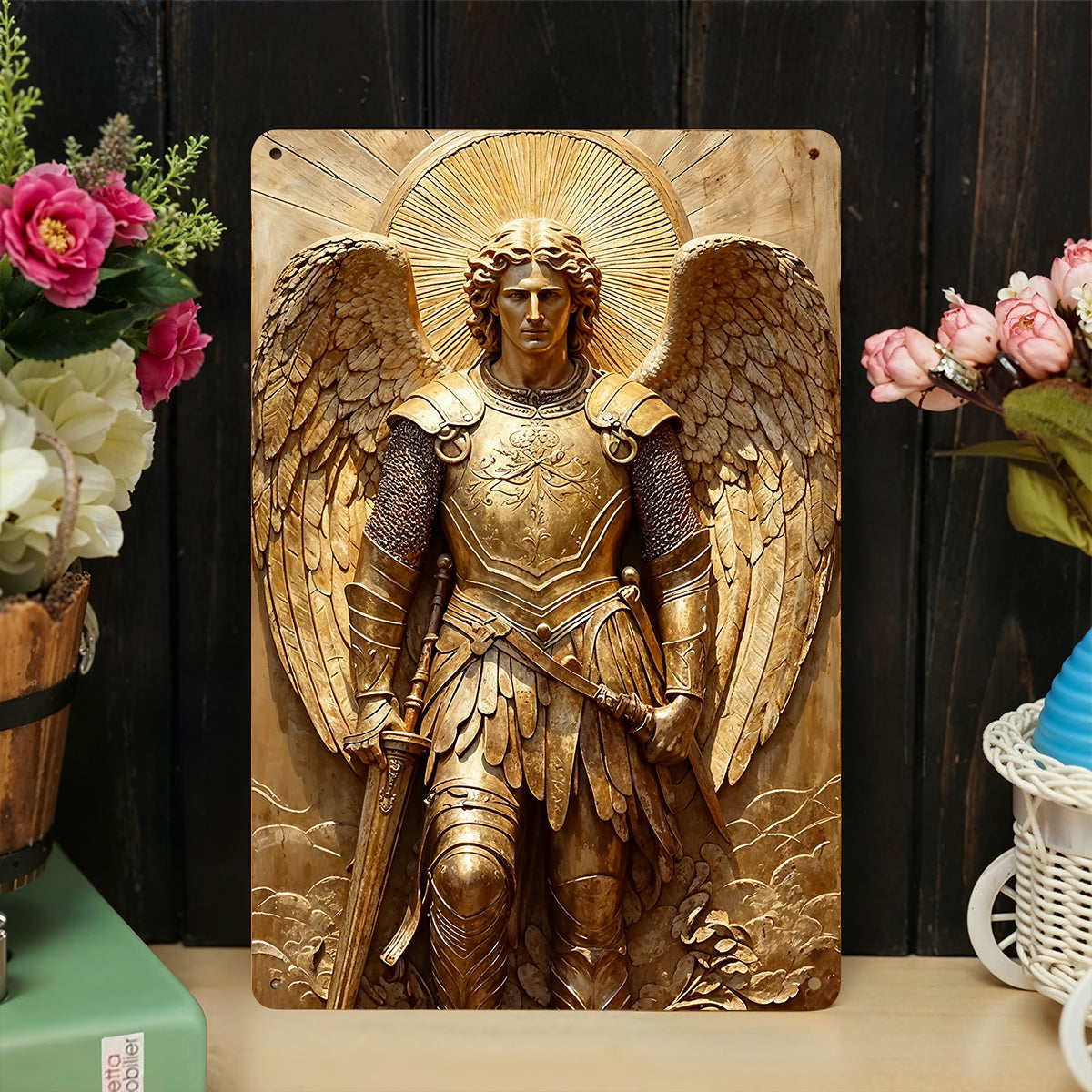 God 2D Metal Sign Guardian Gold Angel