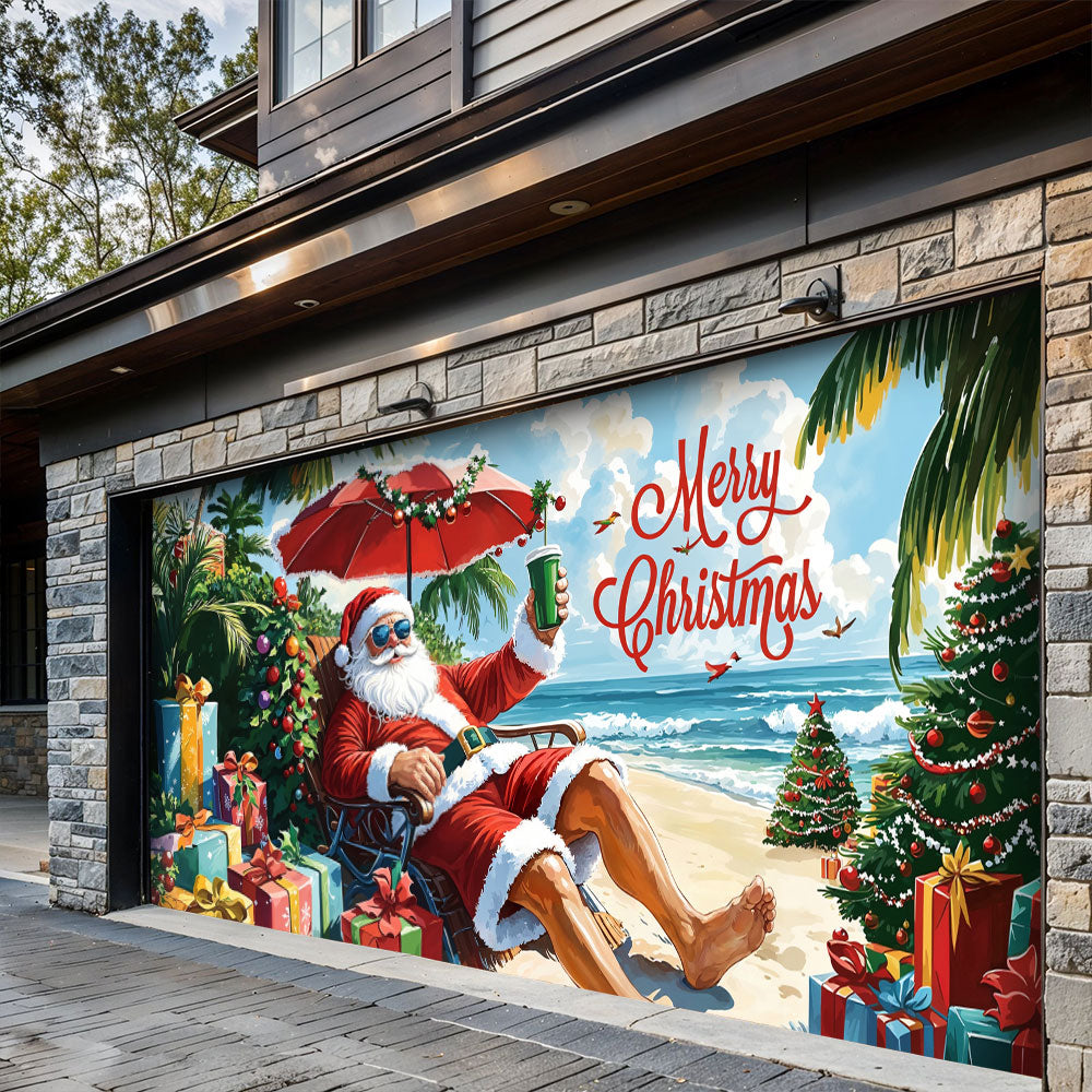 Santa Claus Garage Door Banner - Santa’s Tropical Christmas