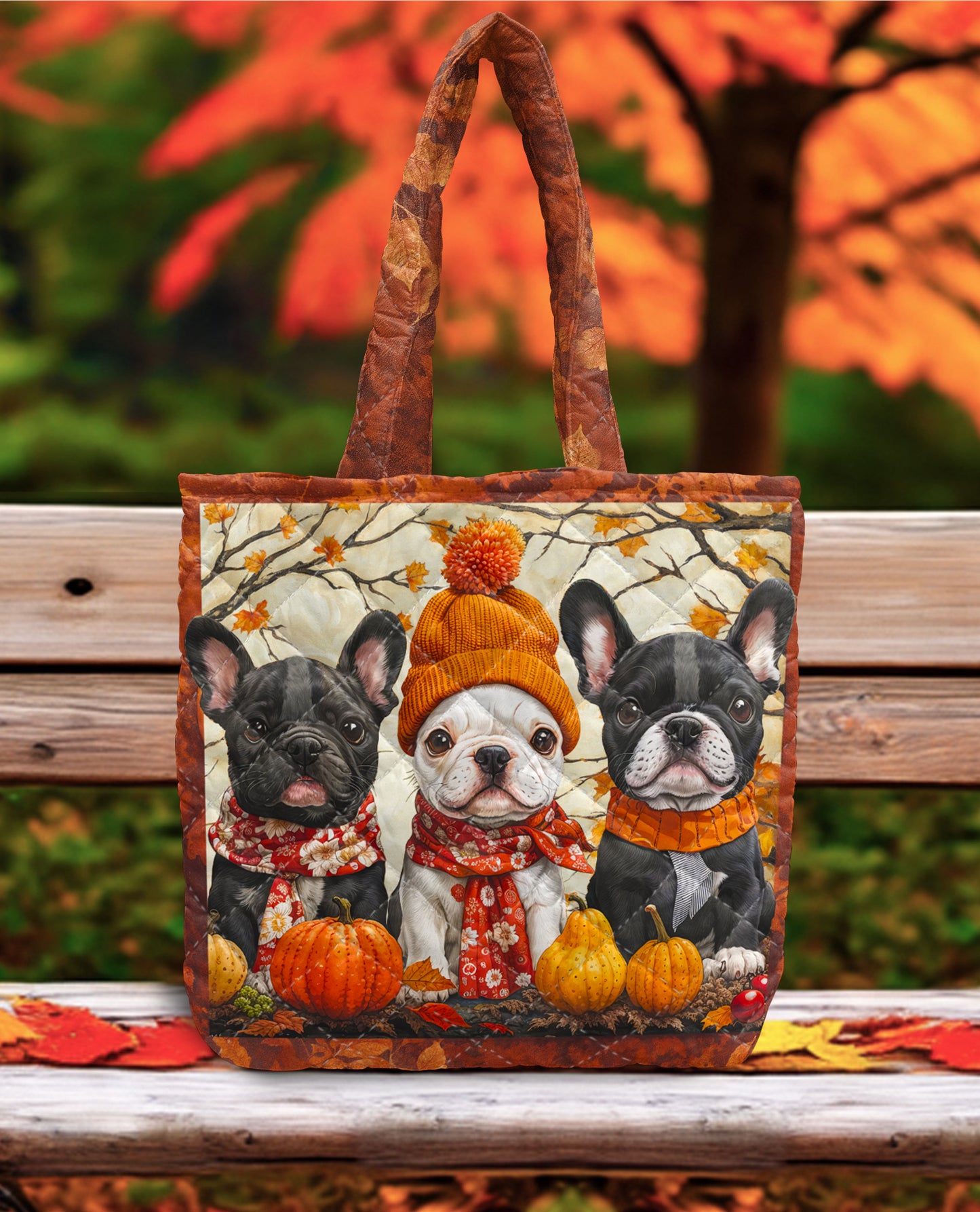 French Bulldog Quilted Tote Bag Frenchie Fall Vibes