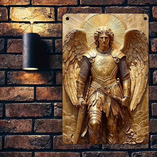 God 2D Metal Sign Guardian Gold Angel