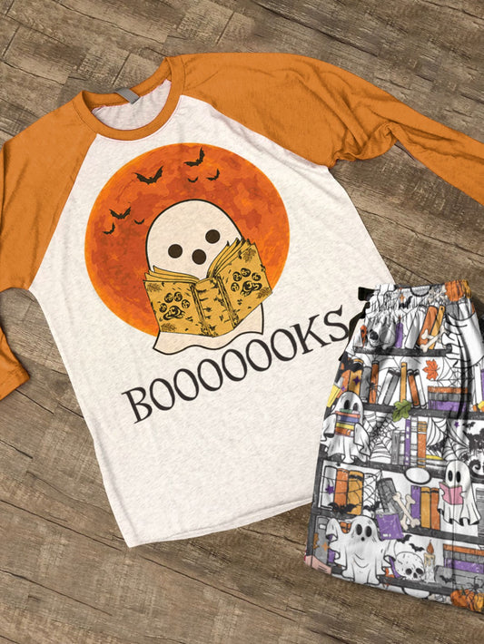 Book Lover Raglan Lounge Pajamas Boooooks Reading Ghosts