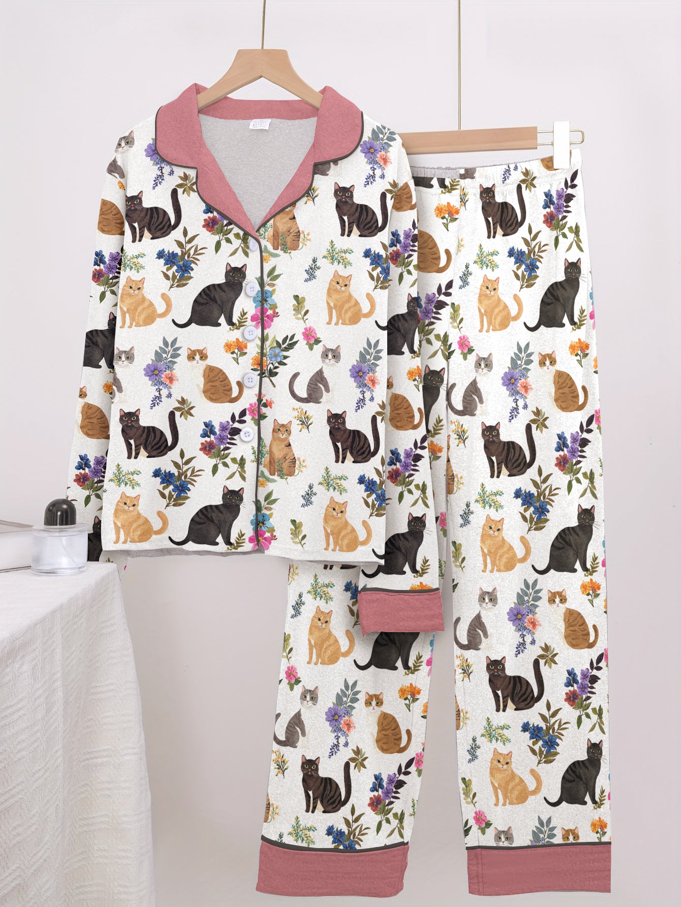 Cat Classic Pajama Set Garden Whiskers Pink