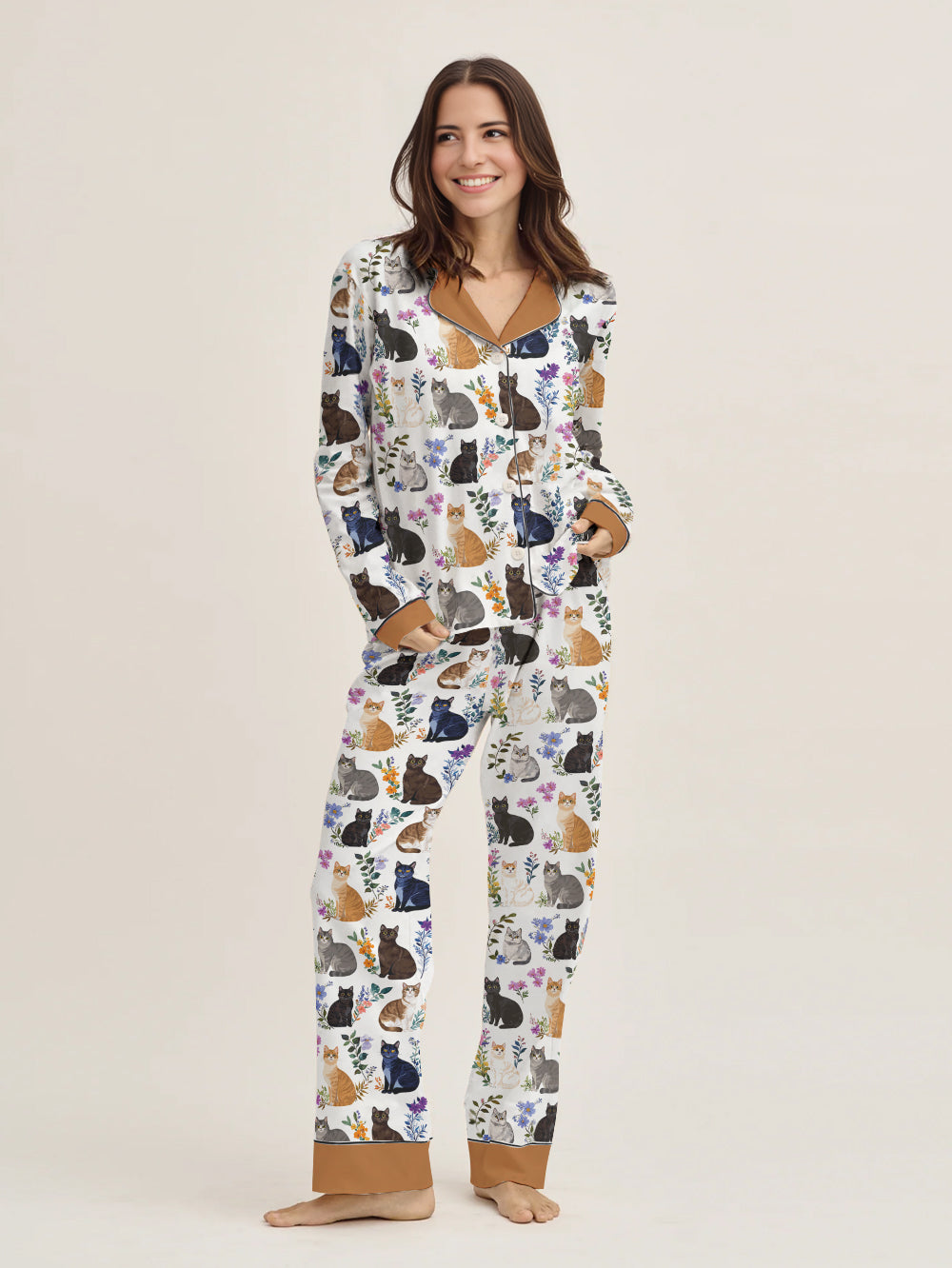 Cat Classic Pajama Set Charming Floral Cats