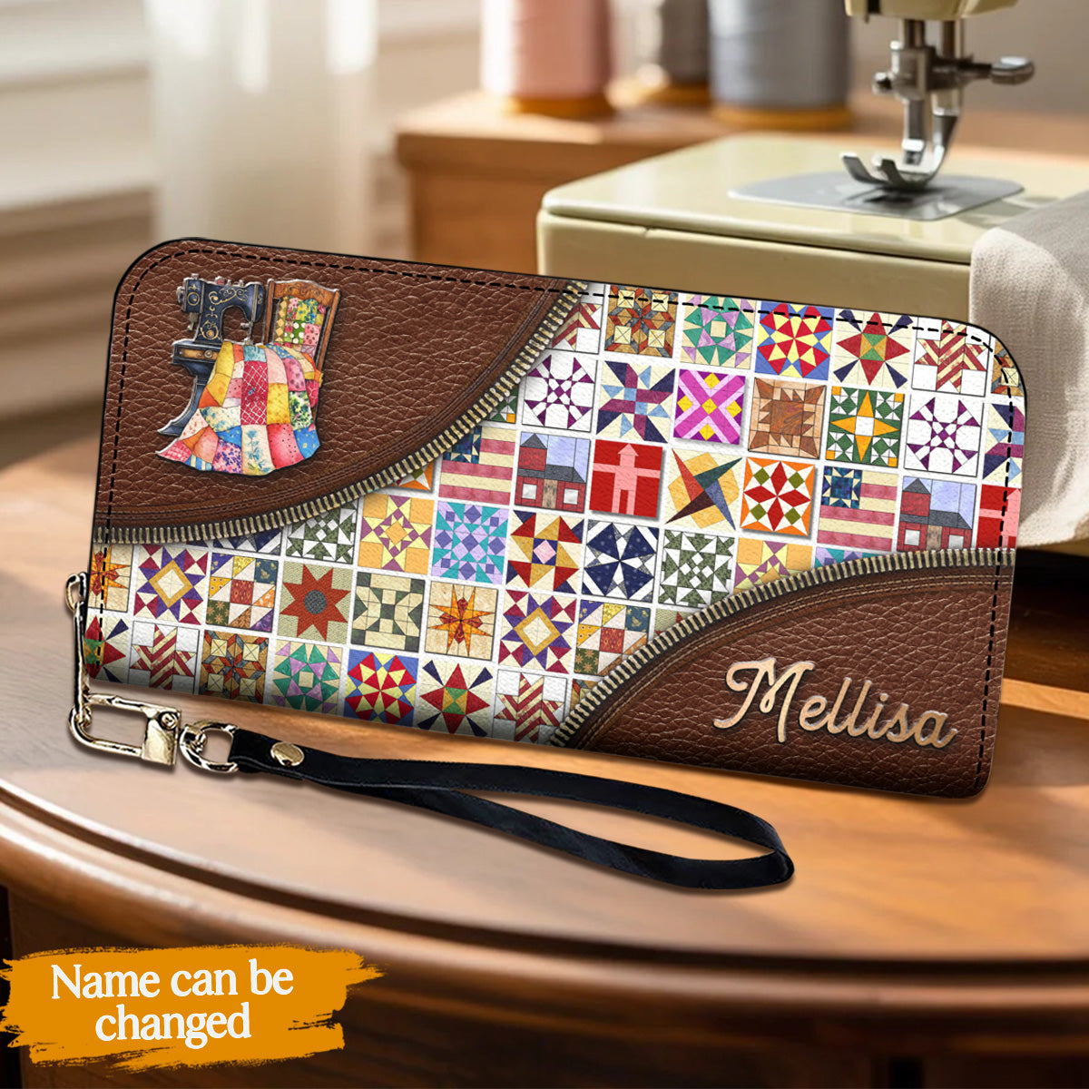 Sewing Lover Leather Wallet Personalized Quilt Blocks