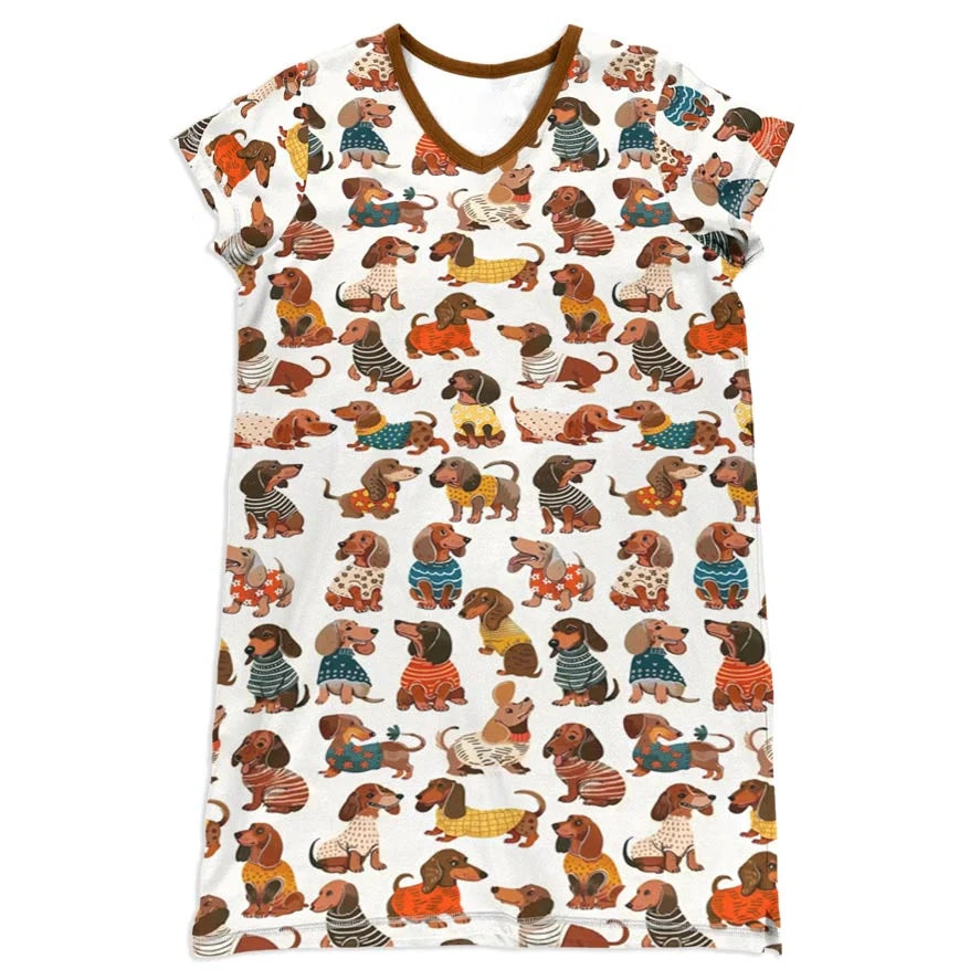 Dachshund V-neck Nightshirt Stylish Dachshunds