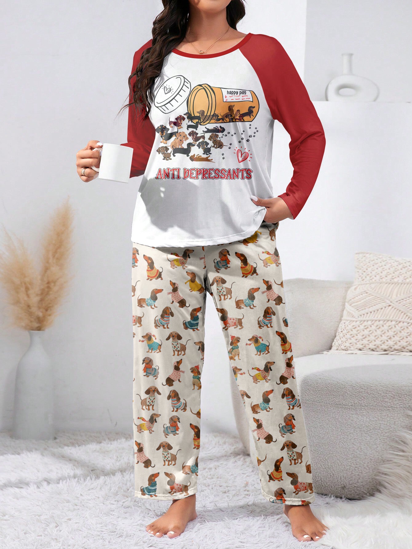 Dachshund Raglan Lounge Pajamas Anti Depressants