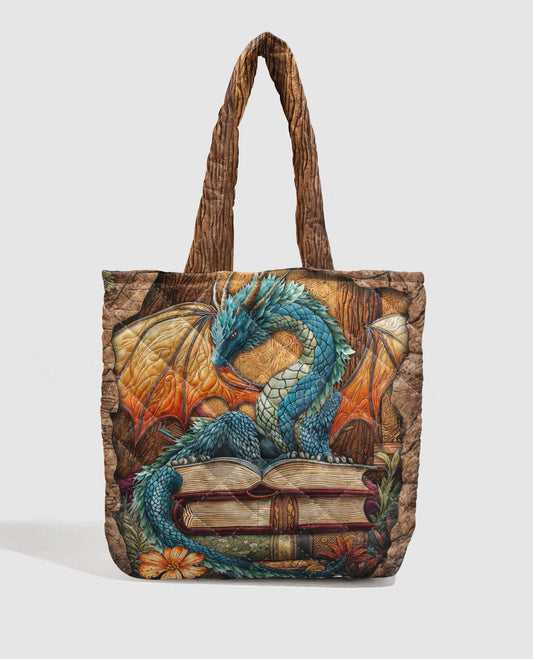 Book Lover Quilted Tote Bag Dragon’s Book Cave