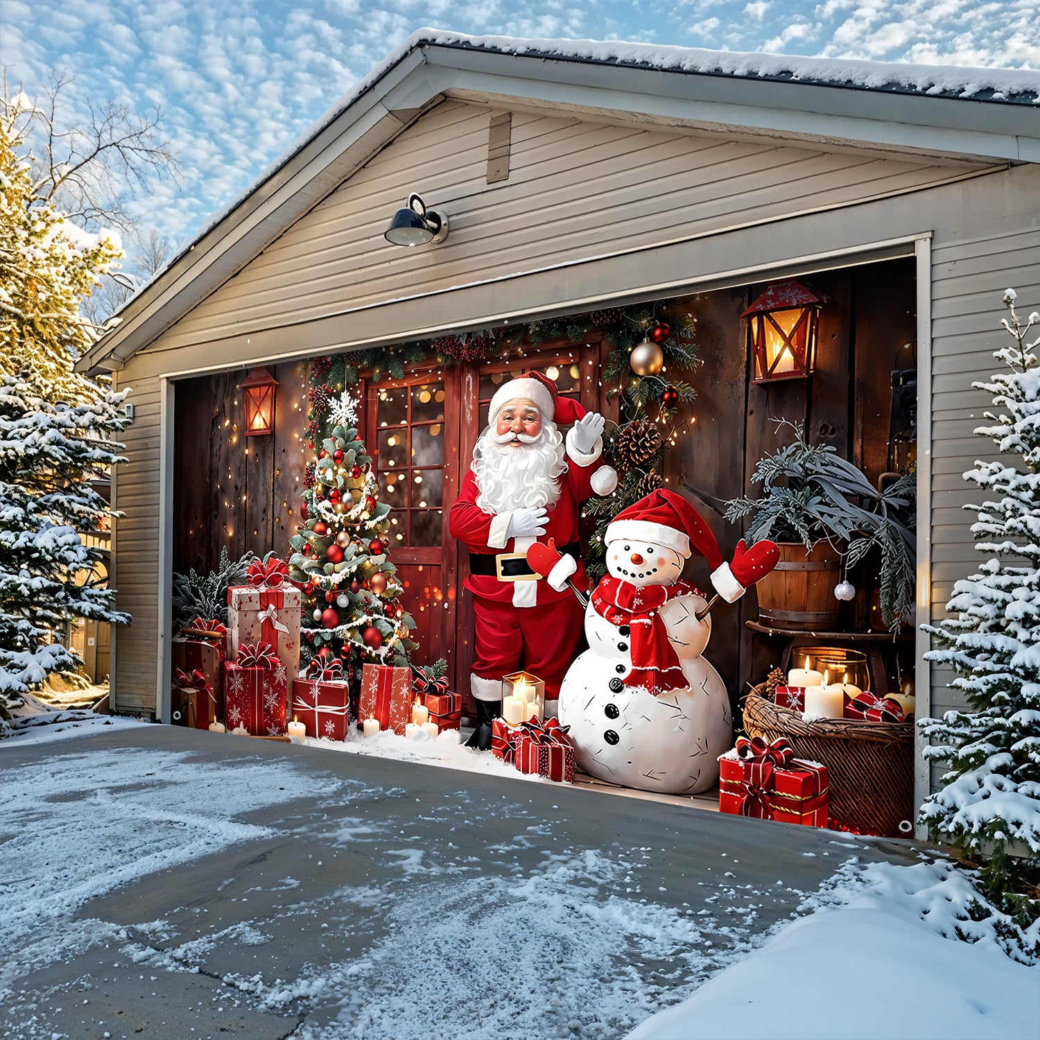 Christmas Garage Door Banner Decoration - Santa’s Warm Welcome Christm