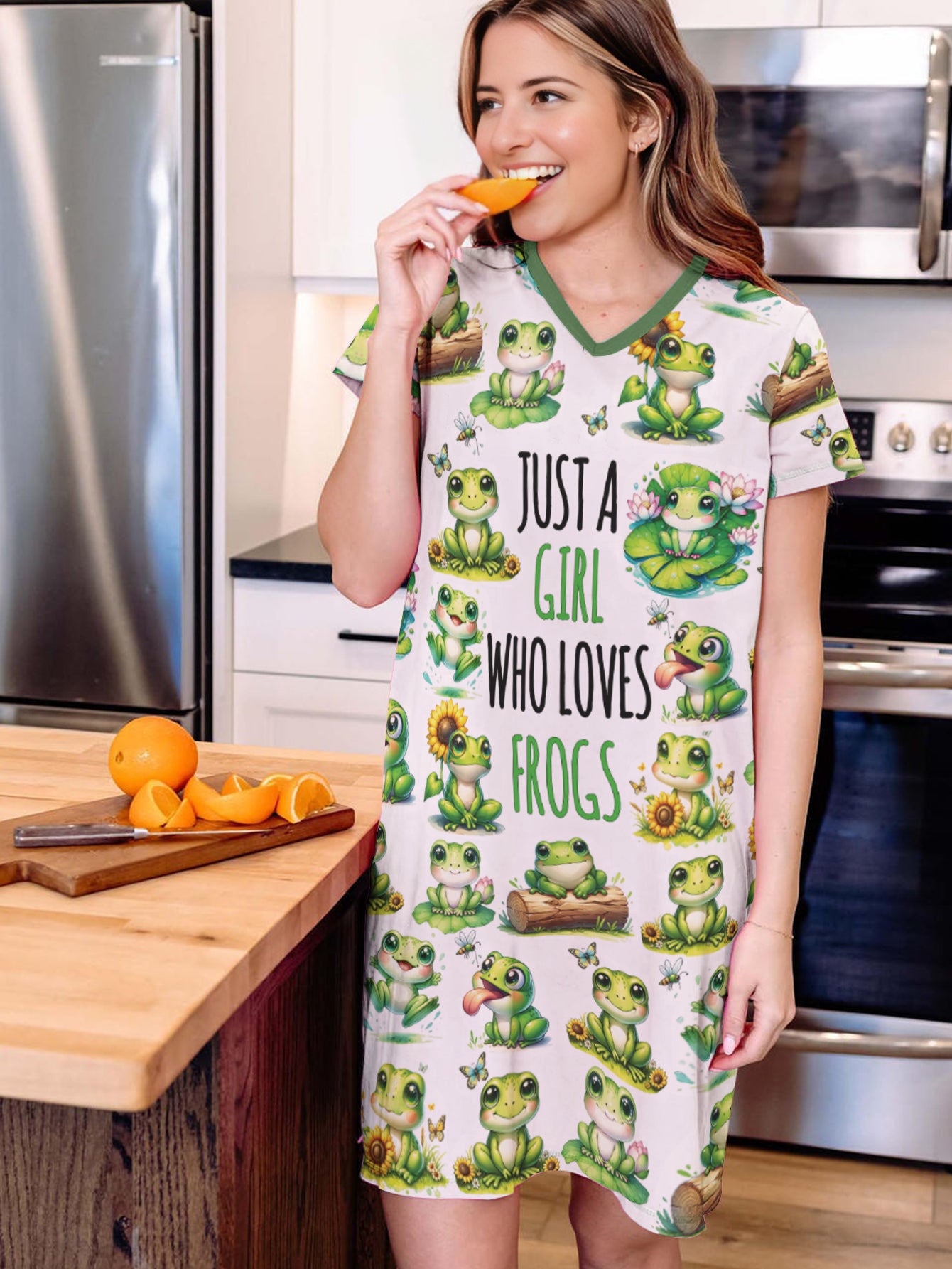 Frog Lover V-neck Nightshirt Just A Girl Who Loves Frogs
