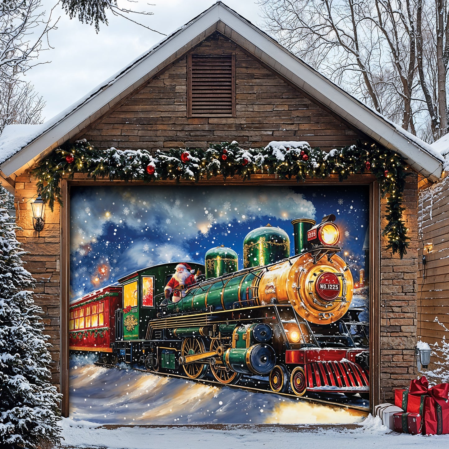 Christmas Garage Door Banner Decoration - Magical Holiday Express Santa’s Train Spreading Cheer