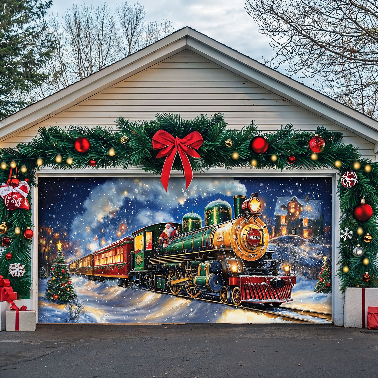 Christmas Garage Door Banner Decoration - Magical Holiday Express Santa’s Train Spreading Cheer