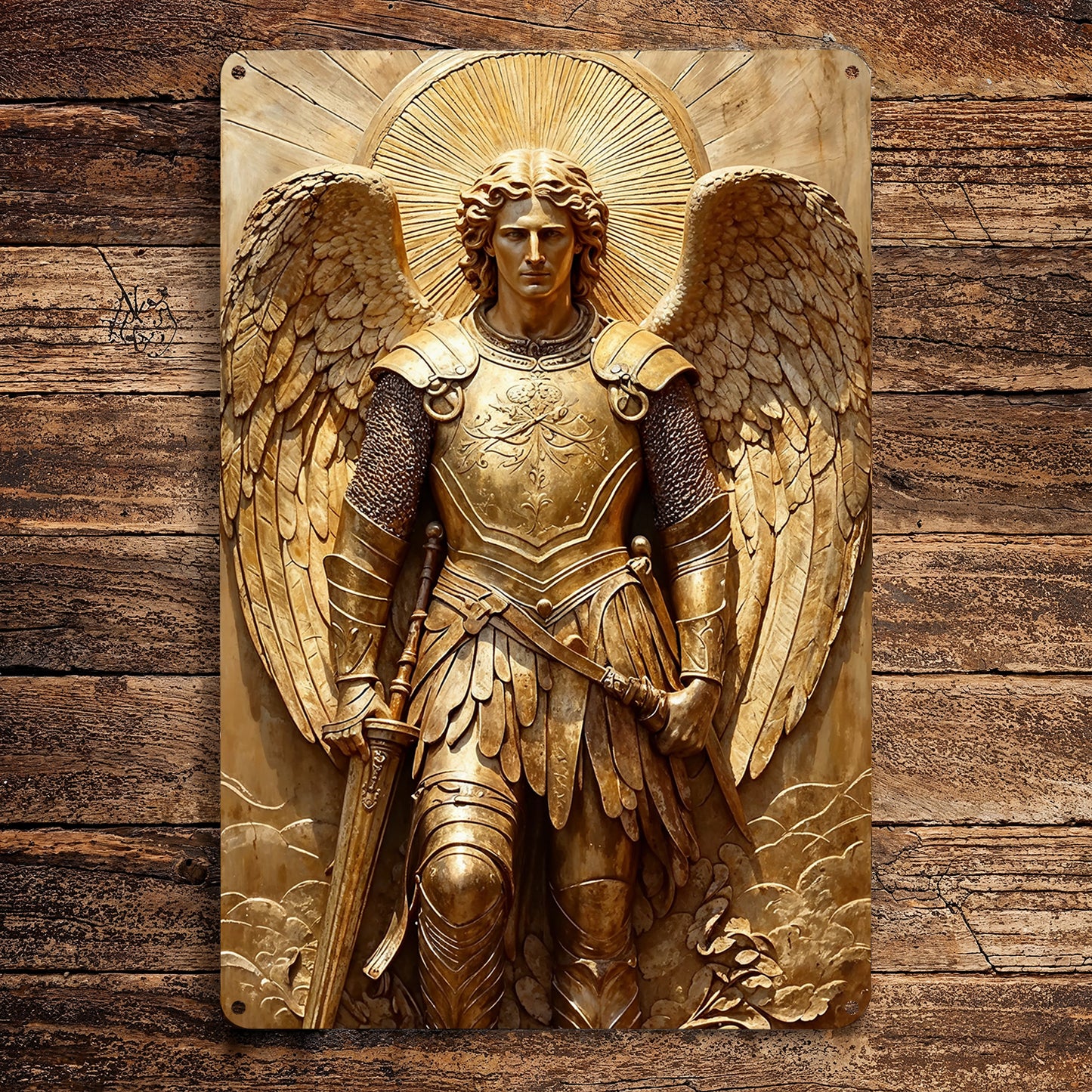 God 2D Metal Sign Guardian Gold Angel