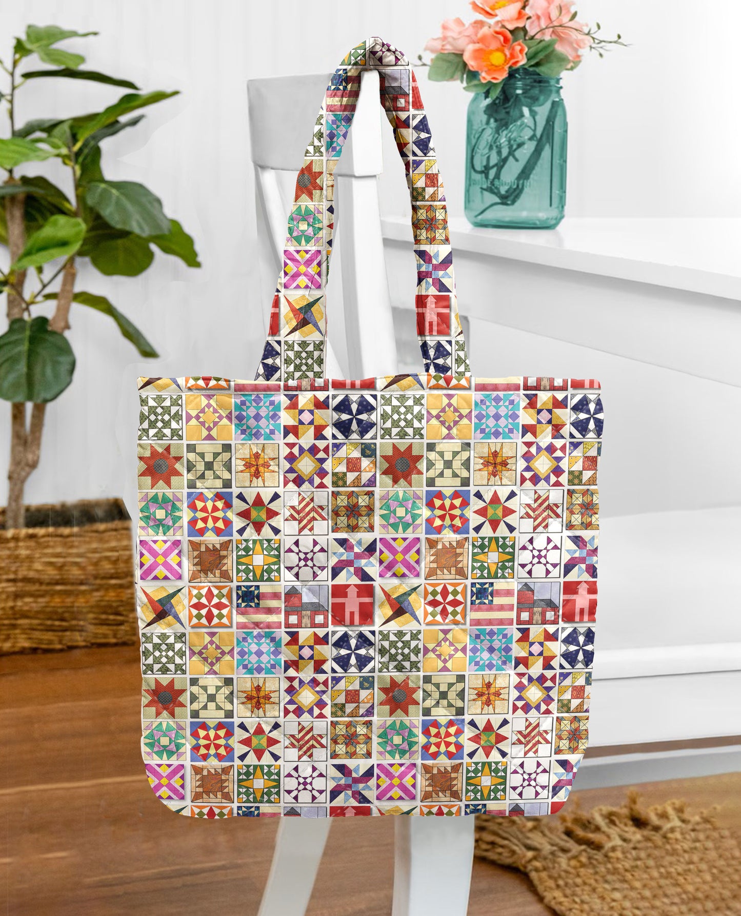 Sewing Lover Quilted Tote Bag Quilt Blocks