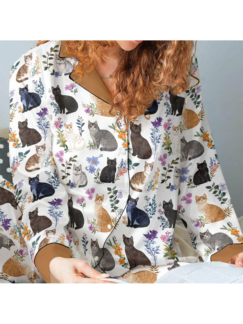 Cat Classic Pajama Set Charming Floral Cats