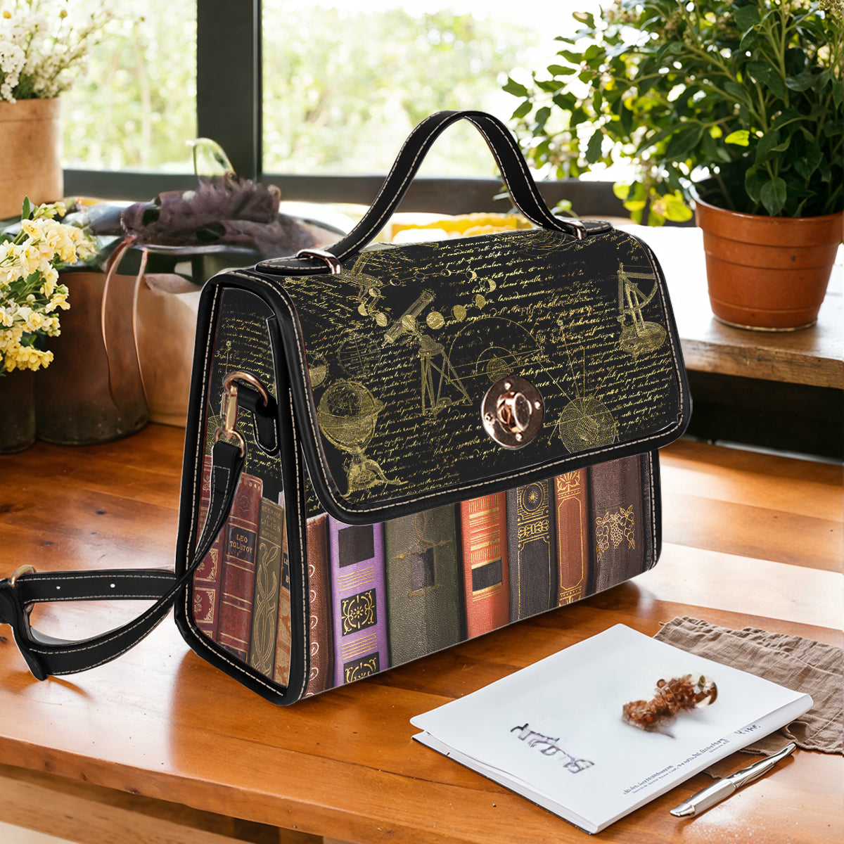 Book Satchel Handbag Old Books Galileo Manuscript Black
