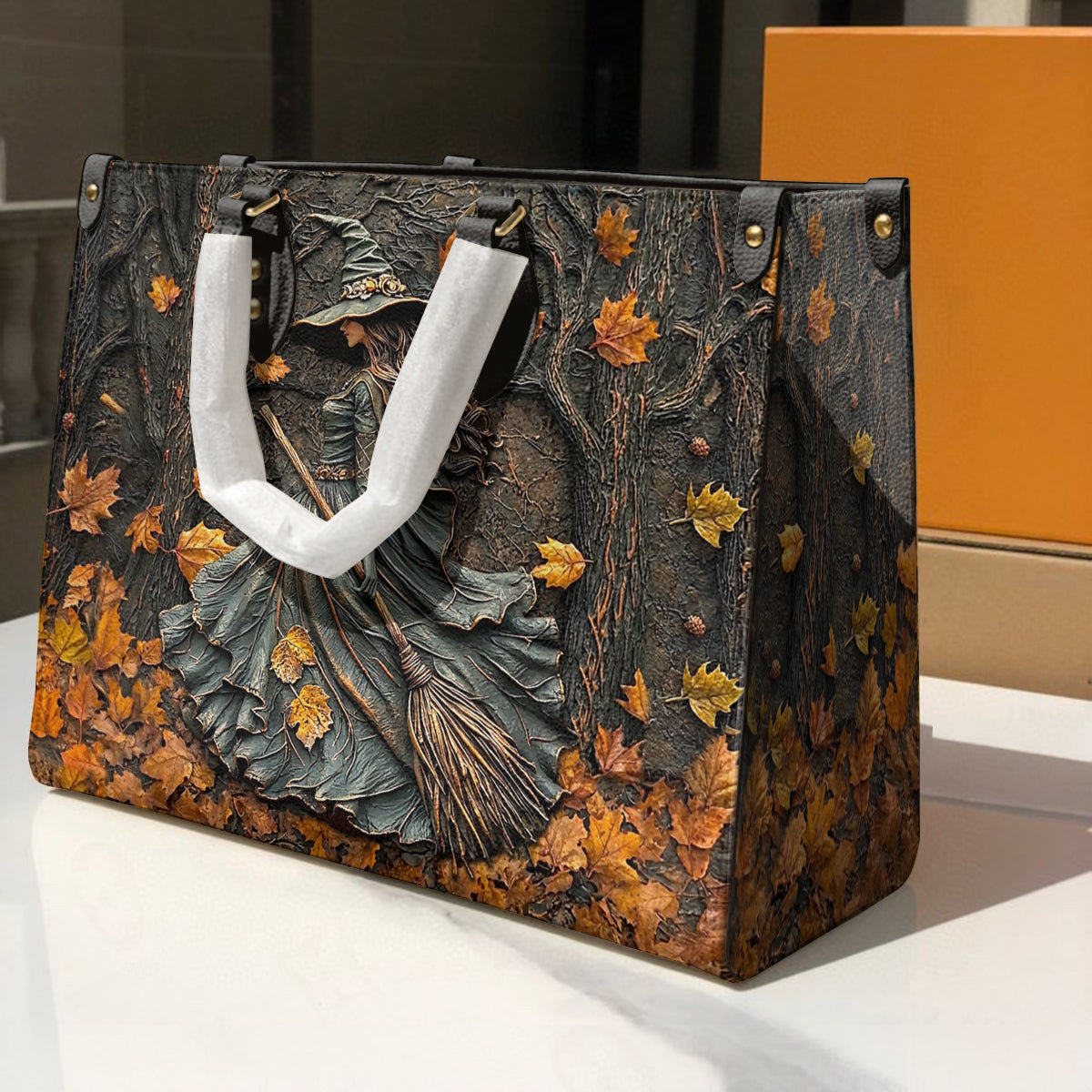 Witch Leather Handbag 2D Print Enchanted Fall Forest