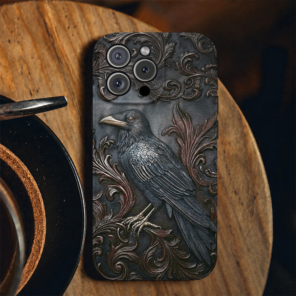Gothic Leather Phone Case Midnight Raven