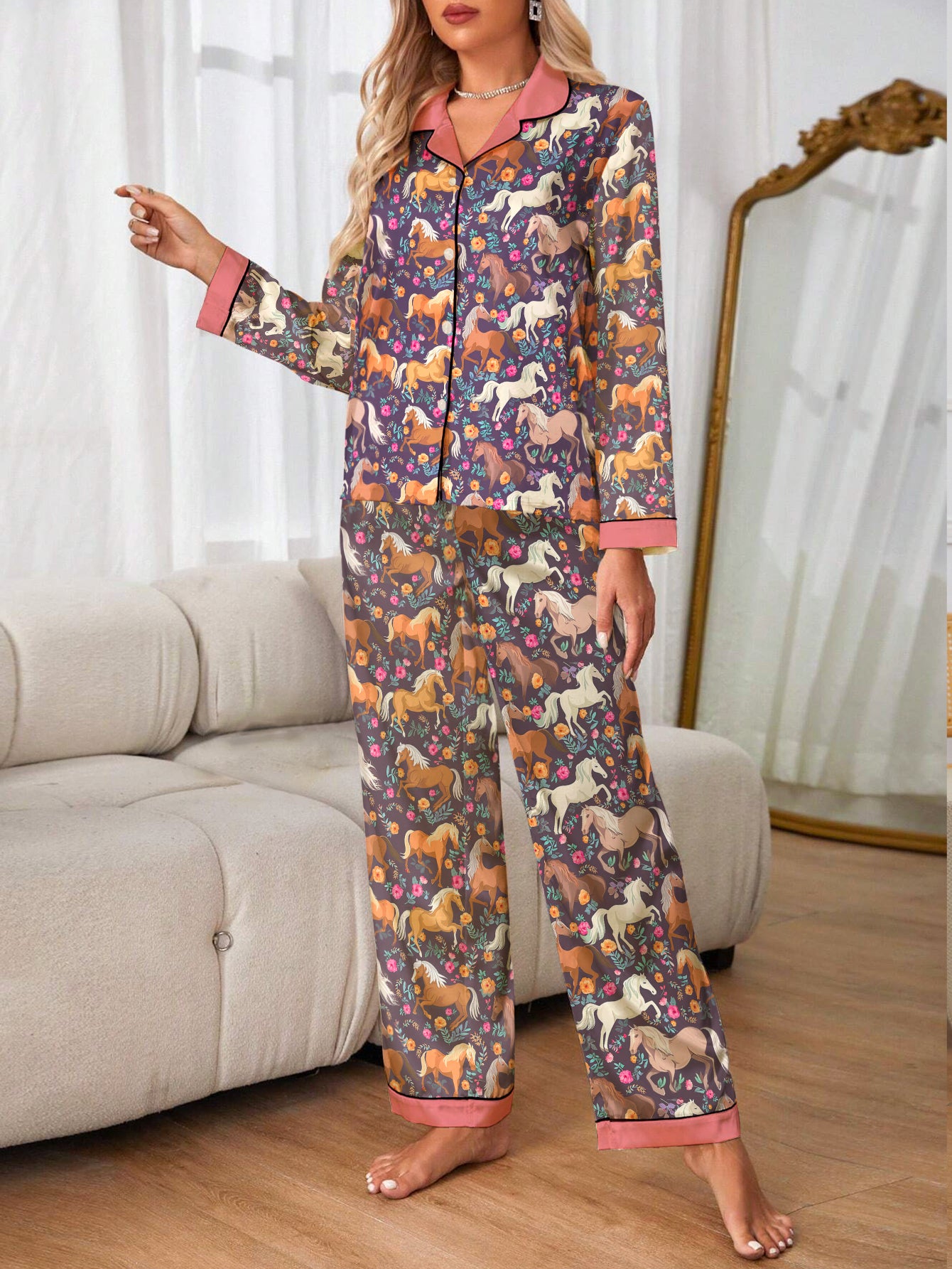 Horse Classic Pajama Set Floral Trot