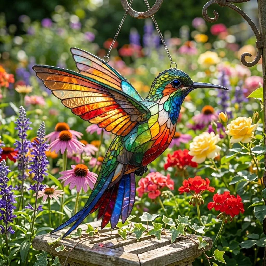 Vibrant Hummingbird 3D Glass Suncatcher – Bird Lover Gift & Window Décor