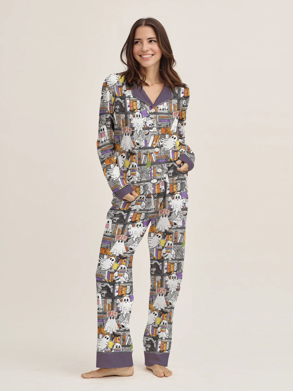 Book Lovers Halloween Classic Pajama Set Reading Ghosts