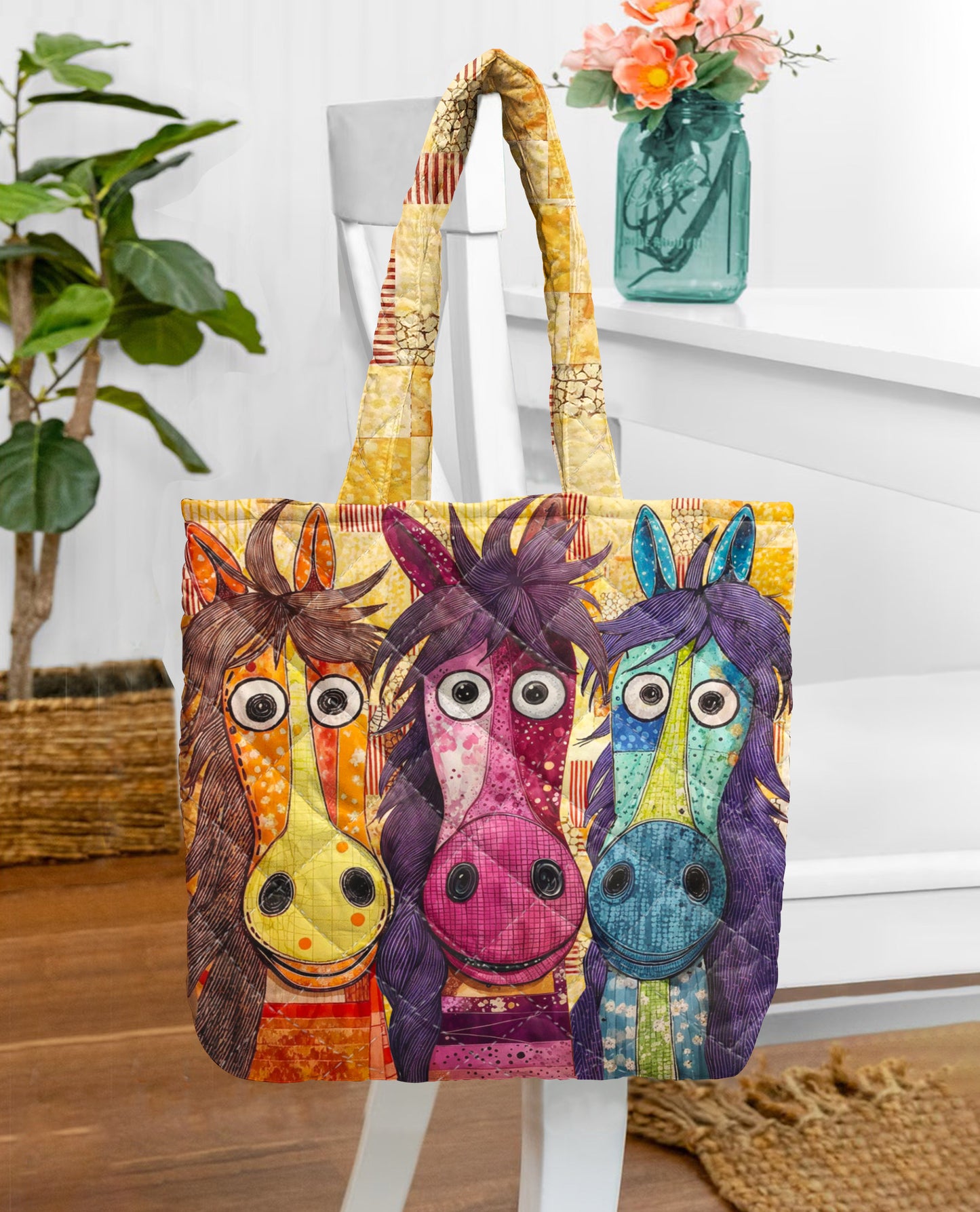 Horse Quilted Tote Bag Rustic Horses