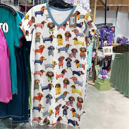 Dachshund V-neck Nightshirt Amazing Stylish Dachshunds
