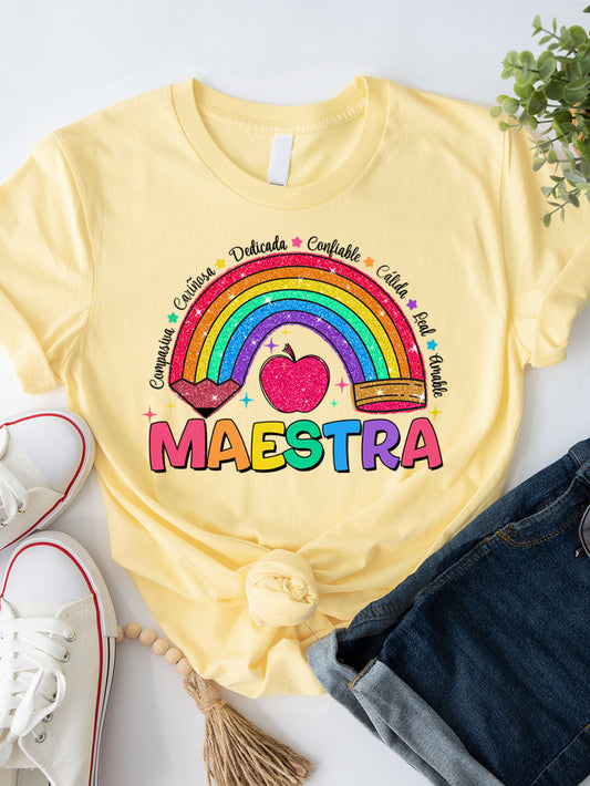 Spanish Teacher Graphic Tee Rainbow Maestra