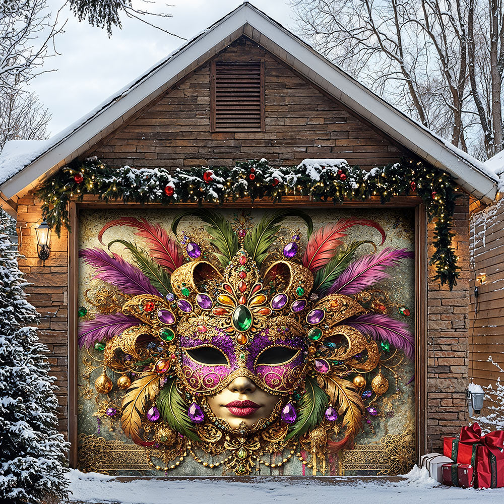 Mardi Gras Garage Door Banner Decoration - Queen of Carnival Radiance