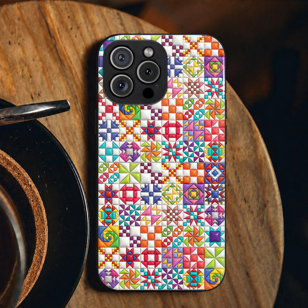 Sewing Lover Phone Case Colorful Quilt Blocks