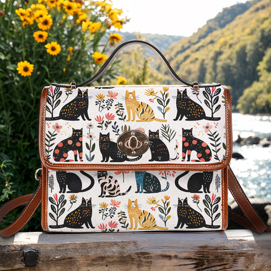 Cat Lover Satchel Handbag Botanical Cat Bliss