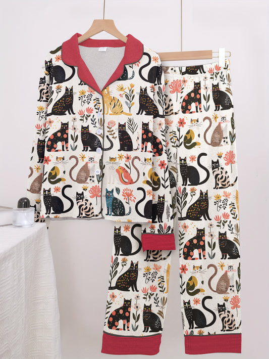 Cat Classic Pajama Set Botanical Cat Bliss