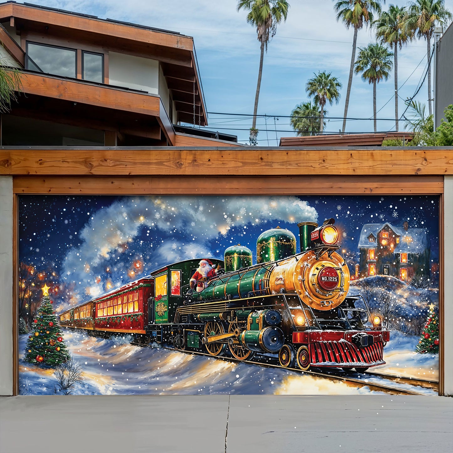 Christmas Garage Door Banner Decoration - Magical Holiday Express Santa’s Train Spreading Cheer