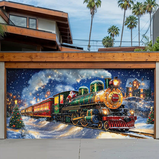 Christmas Garage Door Banner Decoration - Magical Holiday Express Santa’s Train Spreading Cheer