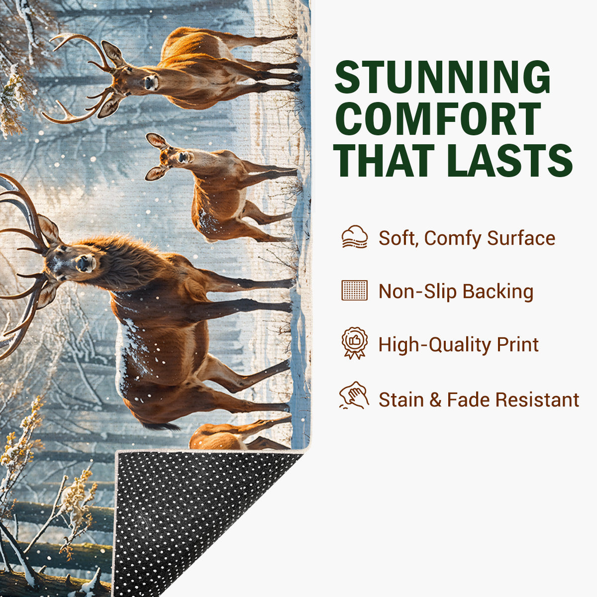 Nature Area Rug Majestic Reindeer Family in Winter Wonderland