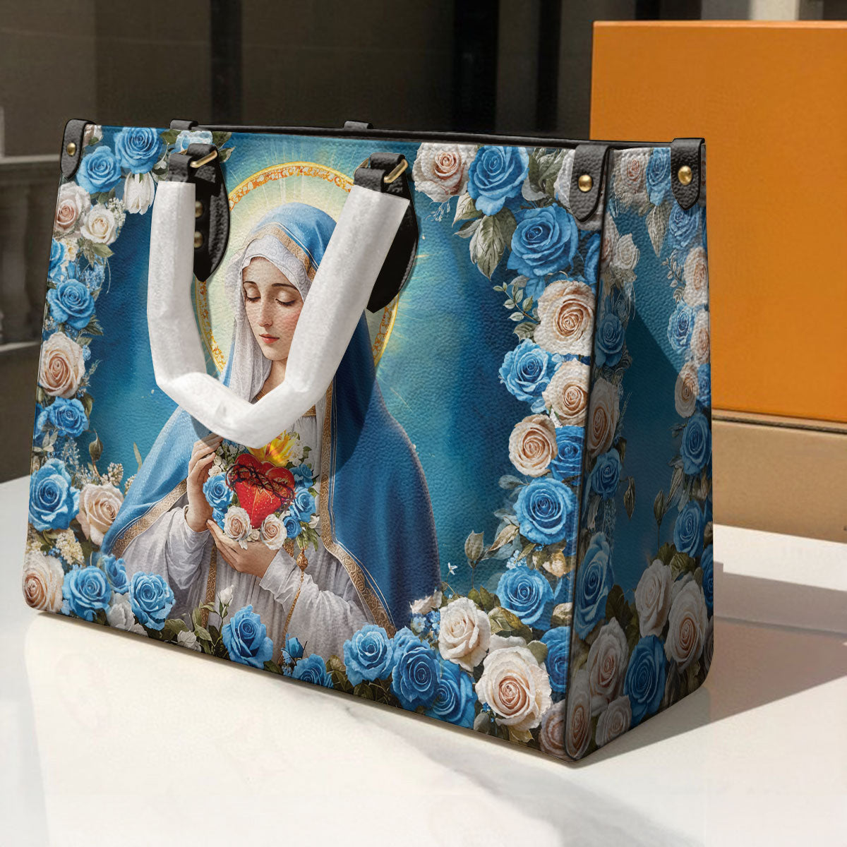 Christian Leather Handbag Rosa Mystica Virgin Mary
