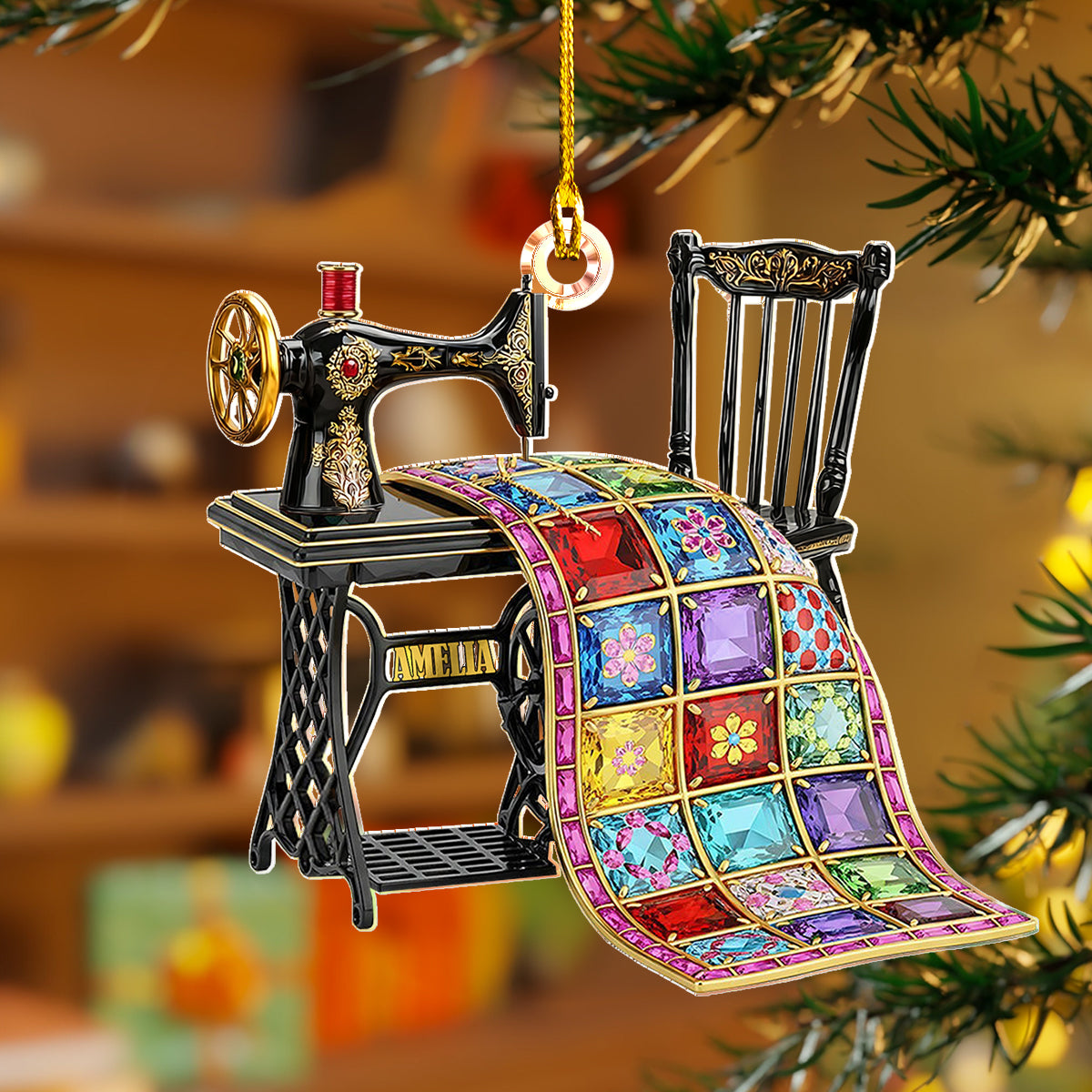 Quilting Lovers 2D Acrylic Ornament Vintage Threads Of Joy Personalized